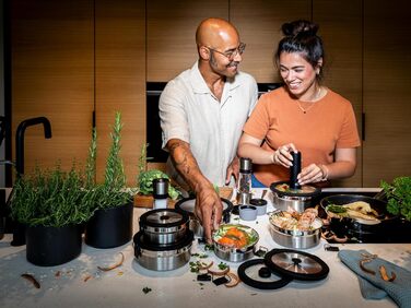 Кришка RSLE FLEXX 2GO з нержавіючої сталі з затискачами для ланч-боксу, силіконовий обідок, герметична, силіконовий клапан, сріблясто-чорна, срібляста (кругла з нержавіючої сталі, кругла 1,4 л)