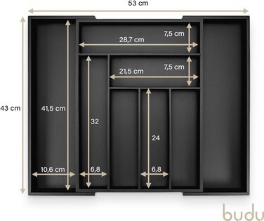 Лоток для столових приборів budu 47 (глибина 47 см) від - Організатор для кухонних шухляд - Висувний - Організатор для кухонних шухляд (43 см, бамбук - чорний)
