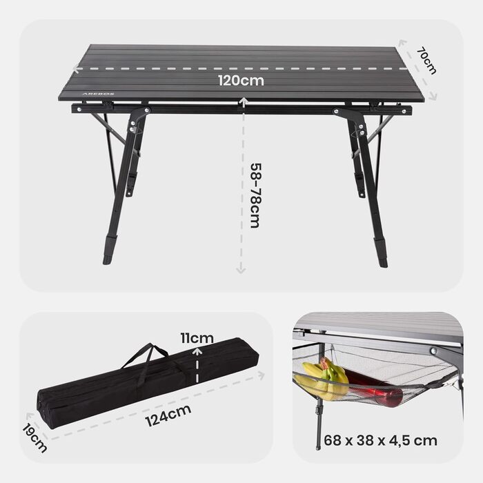 Складной кемпинговый стол 120 x 70 см Arebos