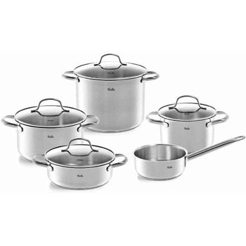 Набір посуду Fissler San Francisco/Нержавіюча сталь, 5 предметів, набір посуду, каструлі зі скляною кришкою, індукція (3 каструлі, 1 каструля для тушкування, 1 каструля) Індукція