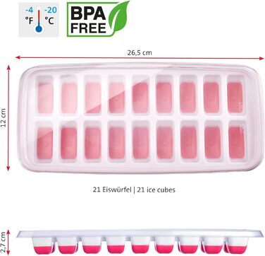 Льодогенератор Westmark Ice Cube Maker Cube форма для льоду з кришкою, для приготування 6 великих кубиків льоду, прозорий/червоний/білий пластик, без BPA, великий (напівкруглий, маленький)
