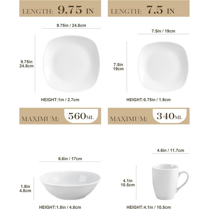 Серія Elisa, 12-предметний кремовий порцеляновий кавовий набір, кавові чашки та блюдця на 6 осіб для кави, чаю, десертів (білий, набір столового посуду (16 предметів))