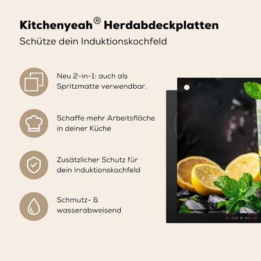 Фартух для плити, кухонний фартух, вініл, 78x52 см, декор для кухні, облицювання стіни, кришка для плити - сіро-чорна (вода-скло, 52Д x 80Ш см)