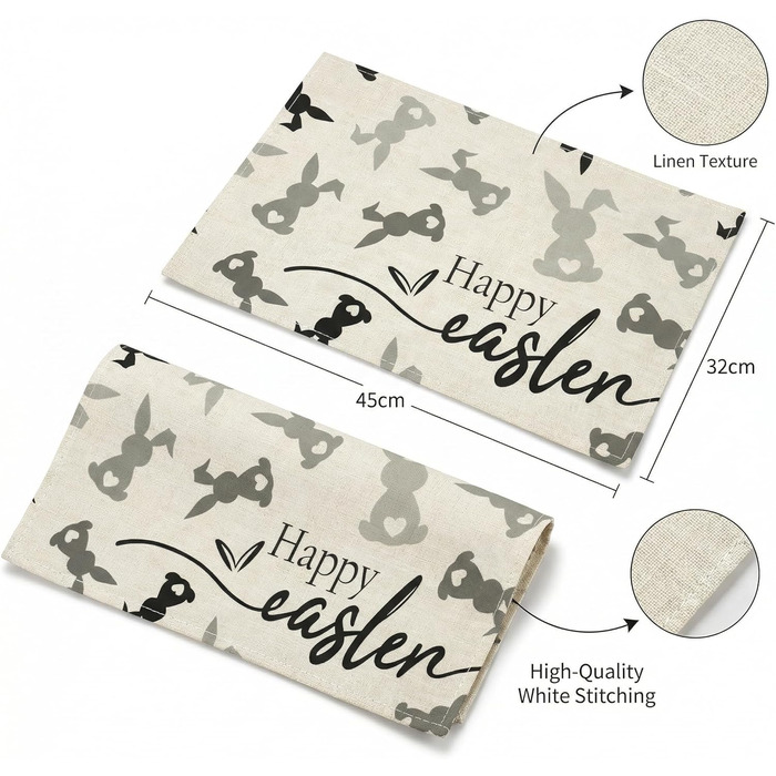 Великодні серветки &quotЩасливого Великодня&quot з коричневим кроликом, набір з 4 шт. , 32x45 см, весняний різдвяний килимок, серветки, що миються, прикраса для кухні-вечірки (сірий, 32 x 45 см)