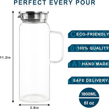 Скляний глечик з кришкою 2 шт по 1,8 л Liuruiyu