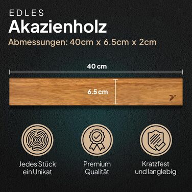 Настінний магнітний тримач для ножів, дерево акації Mahona