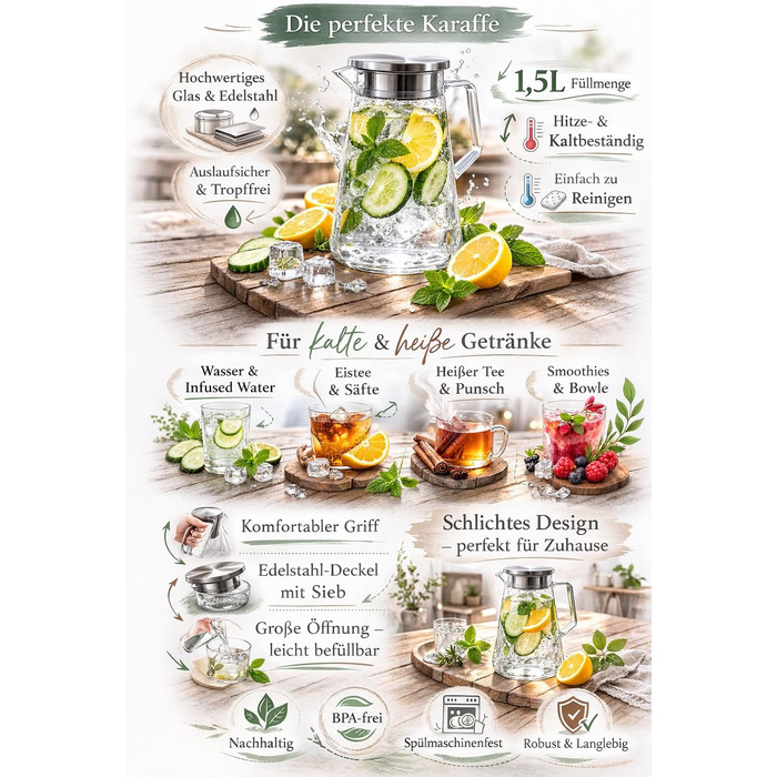 Скляний графін з кришкою 1,5 л WOODFLAME DECO AND MORE