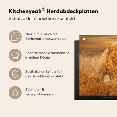 Фартух для плити, кухонний фартух, вініл, 78x52 см, декор для кухні, облицювання стіни, кришка для плити - сіро-чорна (Лев - Захід сонця, 52,7Д x 91,6Ш см)