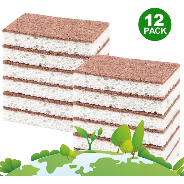 Набор натуральных губок для чистки кухни 12 шт. 10,2 x 6,1 x 2 см HOMEXCEL