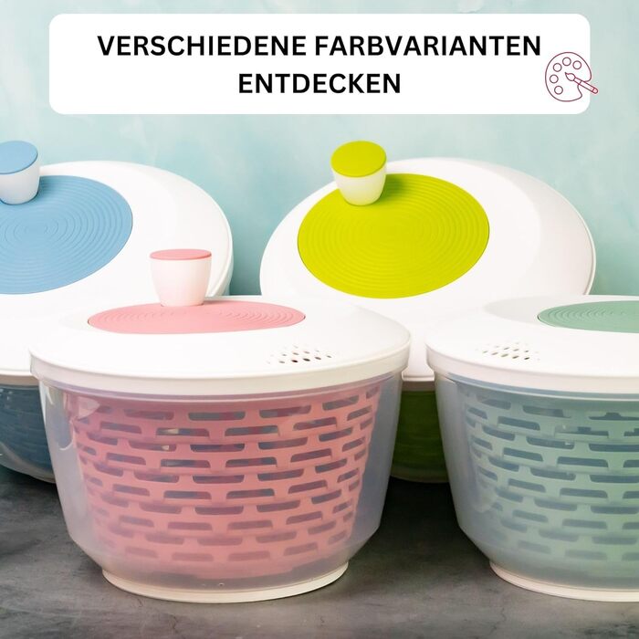 Спінер для салату Westmark, об'єм 4,4 л, ø 23,5 см, пластик, без бісфенолу А, Spinderella, колір прозорий/білий/зелений, 2430224A (рожевий, стандартний)