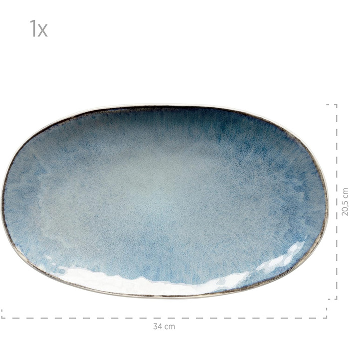 Набір сервірувальних тарілок Mser, керамограніт замороженого зеленого кольору, 39,0 x 21,0 x 25,0 сантиметрів (синій)