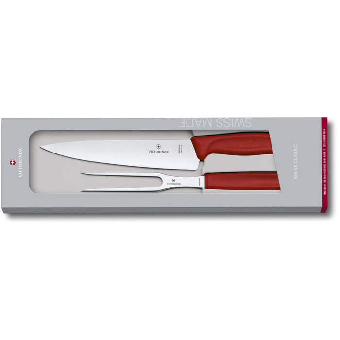 Набір кухонний Victorinox SwissClassic Carving Set ніж+виделка з черв. ручкою у подар.упак.