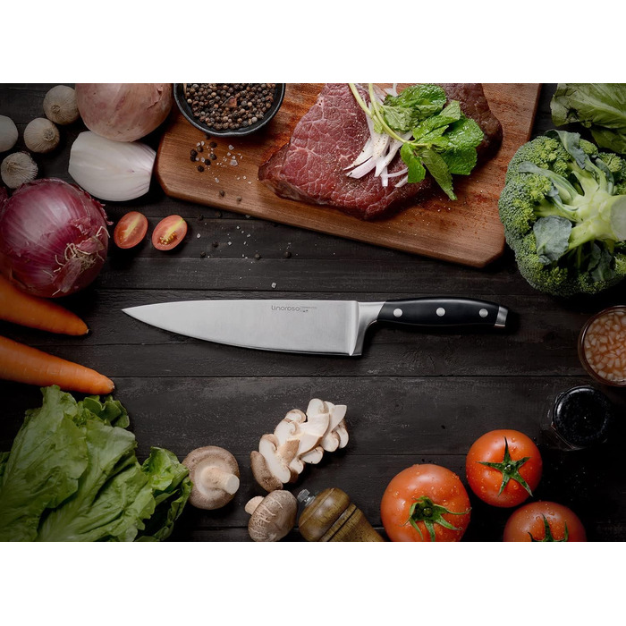 Поварской нож Lioroso 8-дюймовый профессиональный кухонный нож, ультраострый поварской нож с кованым лезвием из кованой немецкой нержавеющей стали, полный стержень, эргономичная ручка - 8-дюймовый кухонный нож серии Classic