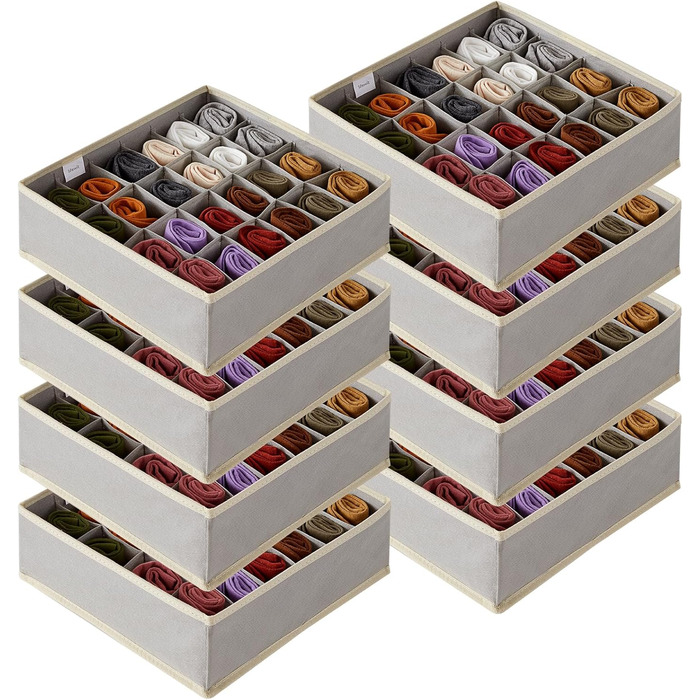 Організатори для шухляд з нижньої білизни Lifewit Pack of Socks, 24 комірки, система організації гардеробу, органайзер для пеленального столика, коробки для зберігання одягу, нижньої білизни, краваток, світло-сірий (фіялетово-сірий, 8)