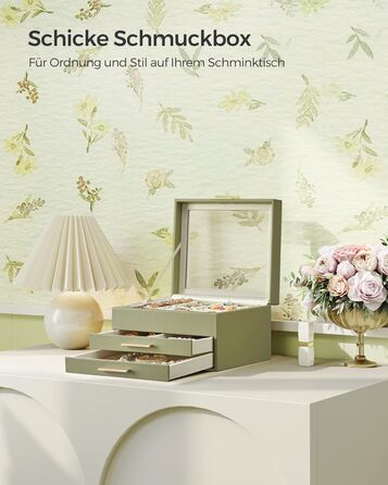 Скринька органайзер для ювелірних виробів 3-рівнева авокадо-зелений SONGMICS