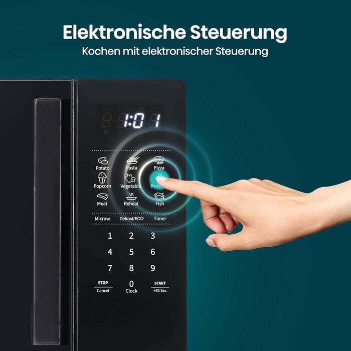 Мікрохвильова піч Hisense H20MOBP1HI / 700 Вт / InverterTech / Керамічне покриття / Преміальне скло / Виготовлена на замовлення, багатофазне приготування / Функція розморожування / 5 рівнів потужності / Блокування від дітей / Чорна (20 л, цифрове керуванн