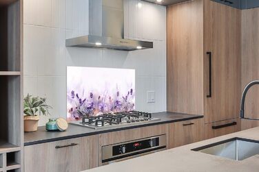 Панель для кухонного фартуха, бризкозахисна панель, декор для кухні, алюмінієва панель, бризкозахисна панель для плити, альтернатива скляній панелі, чорна - з малюнком - суцільна - чорна - темна - (Лавандова, 100x65 см)