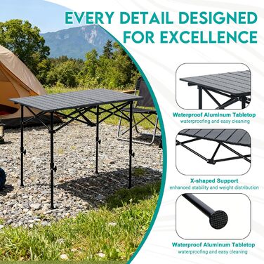 Складной кемпинговый стол 95 x 55 см черный ZOESTORAGE