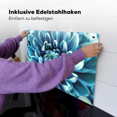 Фартух для плити, кухонний фартух, вініл, 78x52 см, декор для кухні, облицювання стіни, кришка для плити - сіро-чорний (синій - жоржина, 52,7Д x 81,6Ш см)