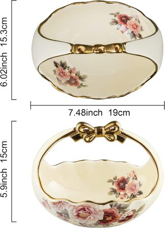 Порцелянова миска fanquare з хвилястими краями та квітковим принтом, вінтажна салатниця, керамічна фруктовниця на ніжці для вечірок (золота (кошик з фруктами))