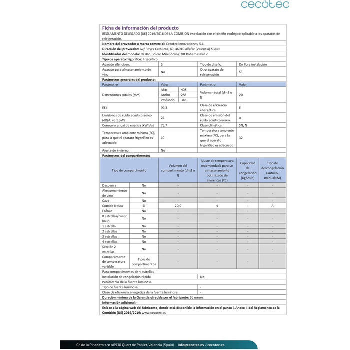 Міні-холодильник 20 л золотистий Bolero MiniCooling Bahamas Cecotec