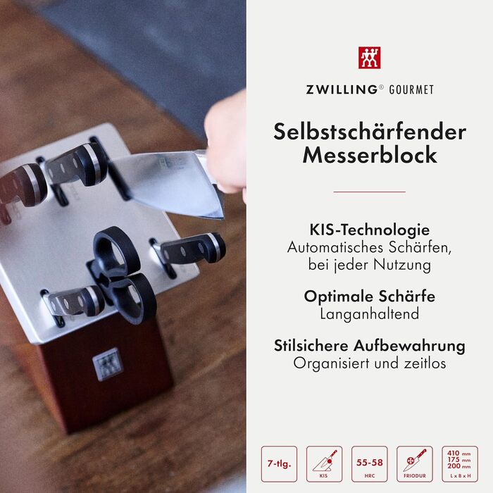 Набір з 5 ножів з ножицями та заточуючим блоком коричневий Gourmet Zwilling