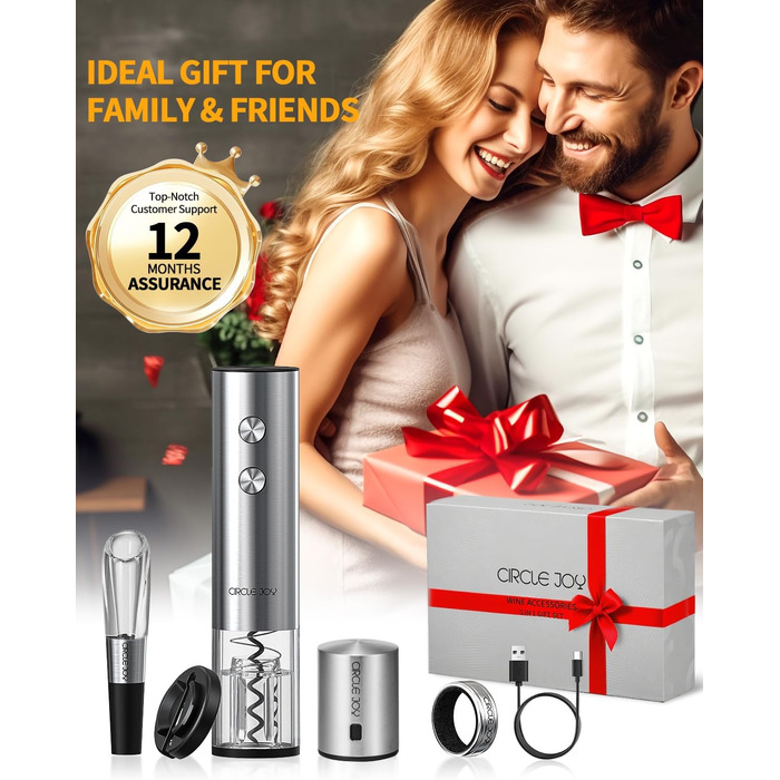 Електричний акумуляторний відкривач для вина з ножем для фольги 5-в-1 CIRCLE JOY