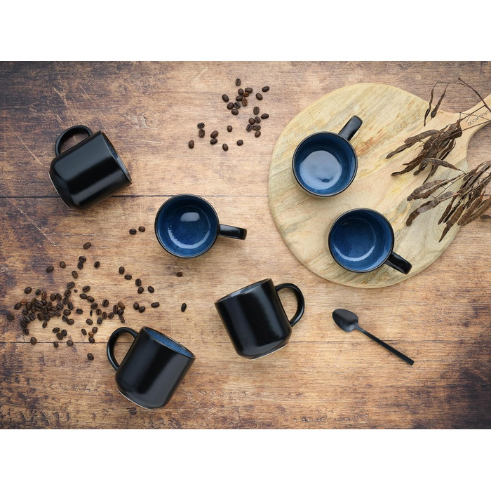 Серія Nordic Fjord набір посуду з 18 предметів, набір тарілок з кераміки (набір кавових кухлів 6 шт. , синій), 21551