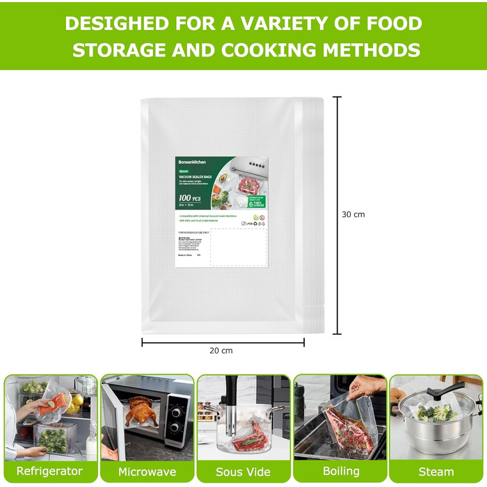 Вакуумні пакети 100 пакетів 20 x 30 см Professional Bonsenkitchen