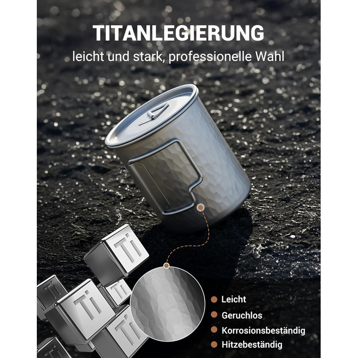 Туристическая кружка из титана с крышкой и складной ручкой 450 мл COOK'N'ESCAPE