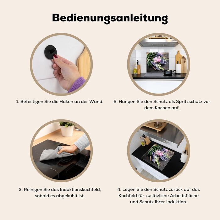 Фартух для плити, кухонний фартух, вініл, 78x52 см, декор для кухні, облицювання стіни, кришка для плити - сіро-чорний (квітковий - вінтажний, 51,6Д x 57,6Ш см)