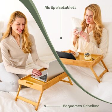 Бамбуковий піднос Blumtal з дерев&39яною підставкою для планшетів/телефонів - Піднос для сніданку для ліжка - Складаний столик для ліжка 50 x 30 x 6 см - Столик для ноутбука для дивана - Міцний піднос для дивана білий (натуральний)