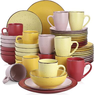 Столовый сервиз из керамогранита, набор посуды vancasso MODA, винтажный внешний вид, комбинированный сервиз из 40 предметов с 8 тарелками, тарелками для тортов, суповыми тарелками, мисками и чашками каждая (красочный, набор посуды из 48 предметов)