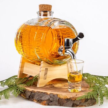 Стеклянный диспенсер в форме бочки с краном 1л SUPERBUTELKI.PL