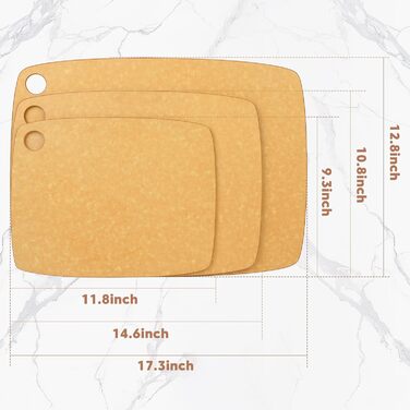 Набір обробних дощок BESTCOOK з деревного волокна, 3 шт., можна мити в посудомийній машині. Висока щільність, антипористі, без BPA, не туплять ножі. Ідеально підходять для нарізання мяса, овочів, сиру та хліба (дерево, SML)