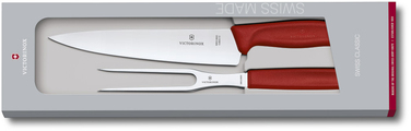 Набір кухонний Victorinox SwissClassic Carving Set ніж+виделка з черв. ручкою у подар.упак.