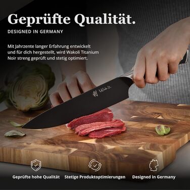 Набор ножей Wakoli Titanium Noir (5 предметов) в магнитном блоке профессиональный кухонный набор с лезвиями из нержавеющей стали (12,521 см), черным покрытием. Включает нож шеф-повара.