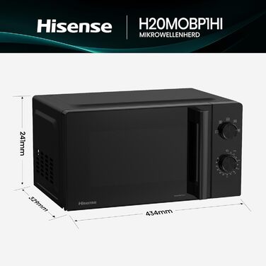 Мікрохвильова піч Hisense H20MOBP1HI / 20 л / 700 Вт / InverterTech / Керамічне покриття / Преміальне скло / Виготовлено на замовлення, багатофазне приготування / Функція розморожування / 5 рівнів потужності / Блокування від дітей / Чорна 20 л Аналогове к