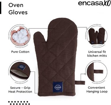 Рукавички Encasa Homes Extra Long для духовки та мікрохвильової печі (2 шт.) для використання на кухні - Силіконові, сріблясті, термостійкі - Захищають руки від гарячого обладнання - (12 x 6,6 дюйма, темно-сірий та бежевий)