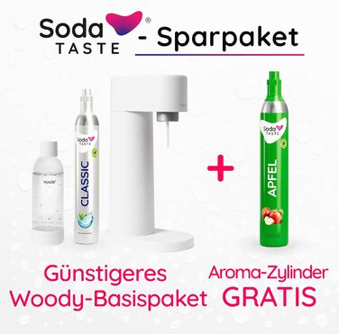 Набор для газирования воды, 4 предмета, классик + яблоко, белый Mysoda Woody SodaTASTE