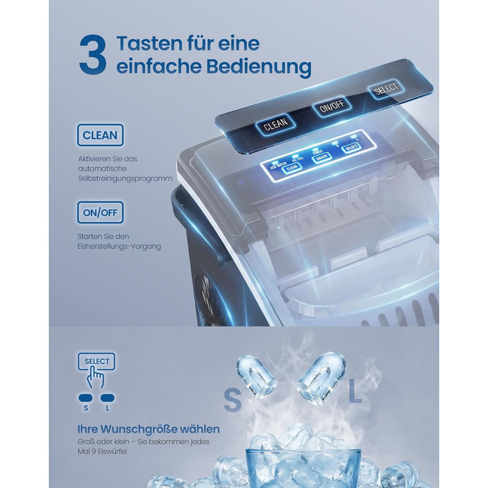 Ледогенератор для дома и вечеринок 9 кубиков за 6 минут 100 Вт SONGMICS