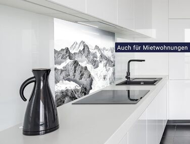 Кухонний фартух timalo зі скляним виглядом Акрилове скло 2 мм Бризкозахисна стіна для плити, скляний фартух, акрилові скляні стінові панелі, захисна панель для фартуха Бетонно-блакитно-сірий (60x52 см, 236- Гори Чорно-білий)