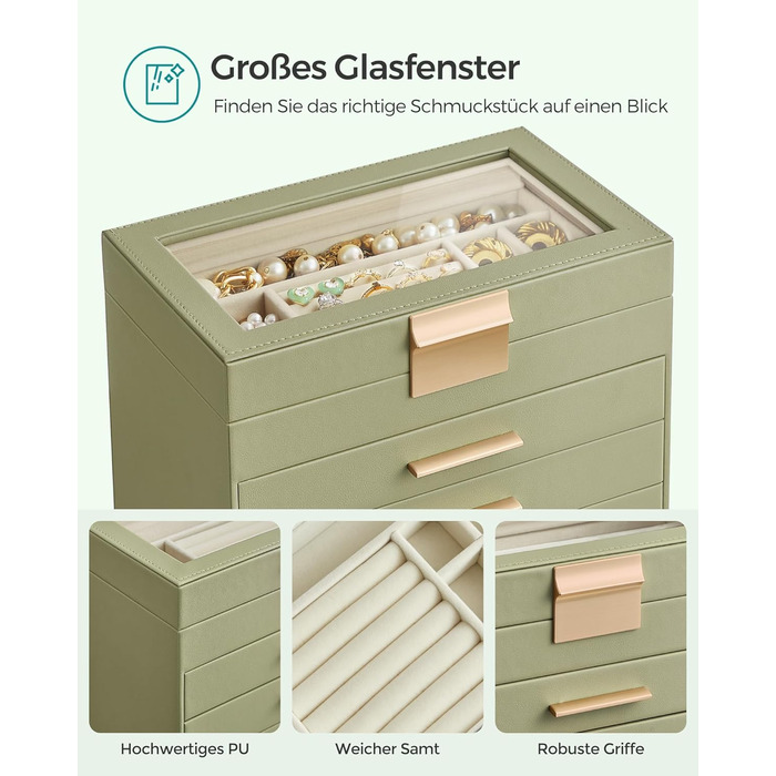 Органайзер для ювелирных изделий 4-уровневый зеленый SONGMICS