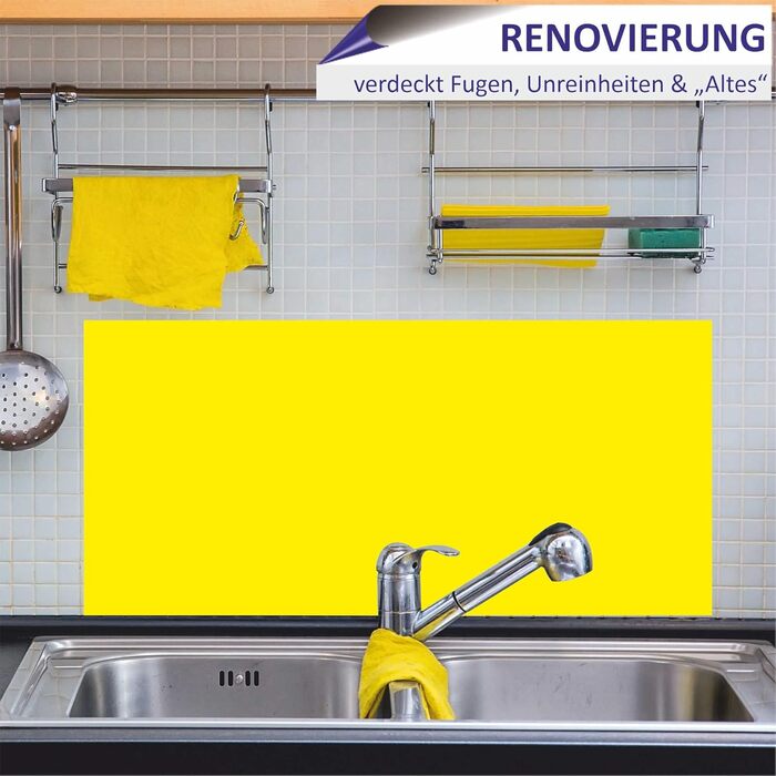 Кухонний фартух INDIGOS UG для плиткового фартуха - - - Термостійкий алюмінієвий композитний бризкозахисний екран - Сучасний кухонний фартух, що протирається - Плита та духовка - Облицювання стіни (жовтий, 150x55 см)