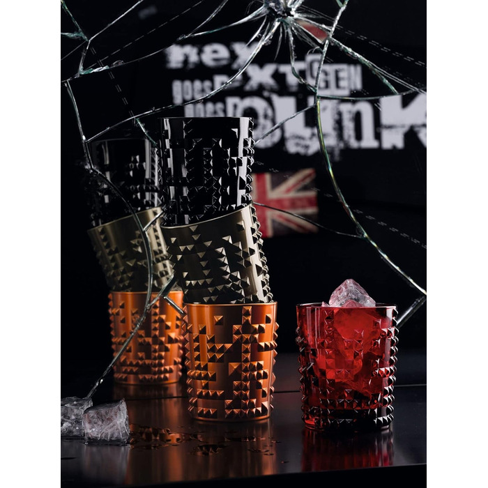 Набор из 4 предметов, хрустальный бокал, 390 мл, punk, 0099498-0 (стакан для виски, черный)
