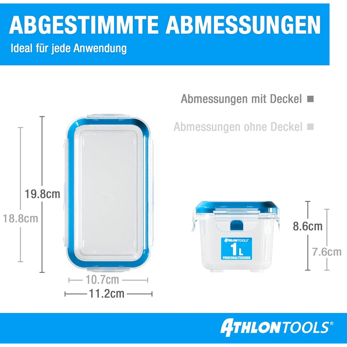 Набір контейнерів для зберігання продуктів ATHLON TOOLS, 4 шт., об&39ємом 3 л, якості для кейтерингу - 100 герметичні та герметичні від -40 до 100 градусів - для всіх продуктів - без BPA - Контейнери для зберігання в холодильнику (1 л Набір з 4 шт.)