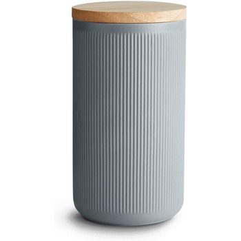 Керамічні банки для зберігання SPRINGLANE 4 шт. Набір із дерев'яними смужками кришки, гумовими дерев'яними кришками, коробками для зберігання, коробками для зберігання продуктів (10,1 x 18,3 см темно-сірий)