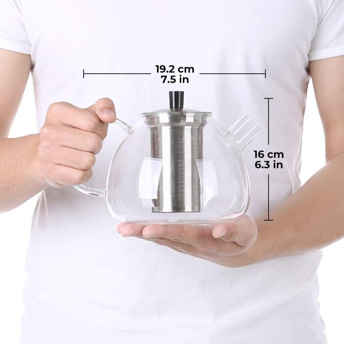 Стеклянный чайник с фильтром для чая 1,5 л, серебристый Ecooe