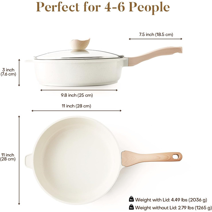 Сковорода с антипригарным покрытием и крышкой 28 см кремовая Kordisen