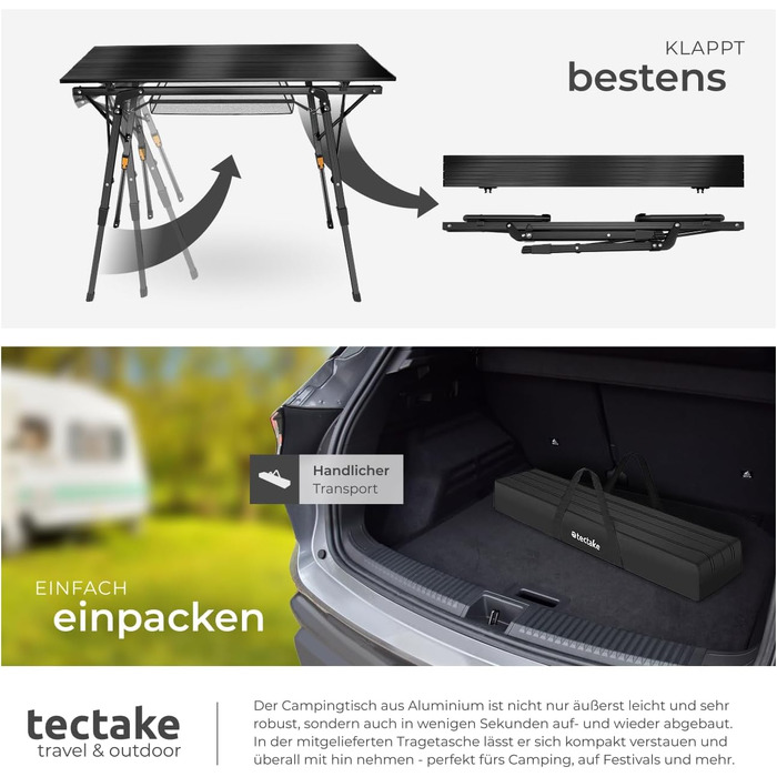 Складной алюминиевый стол для кемпинга 90 x 52 см tectake